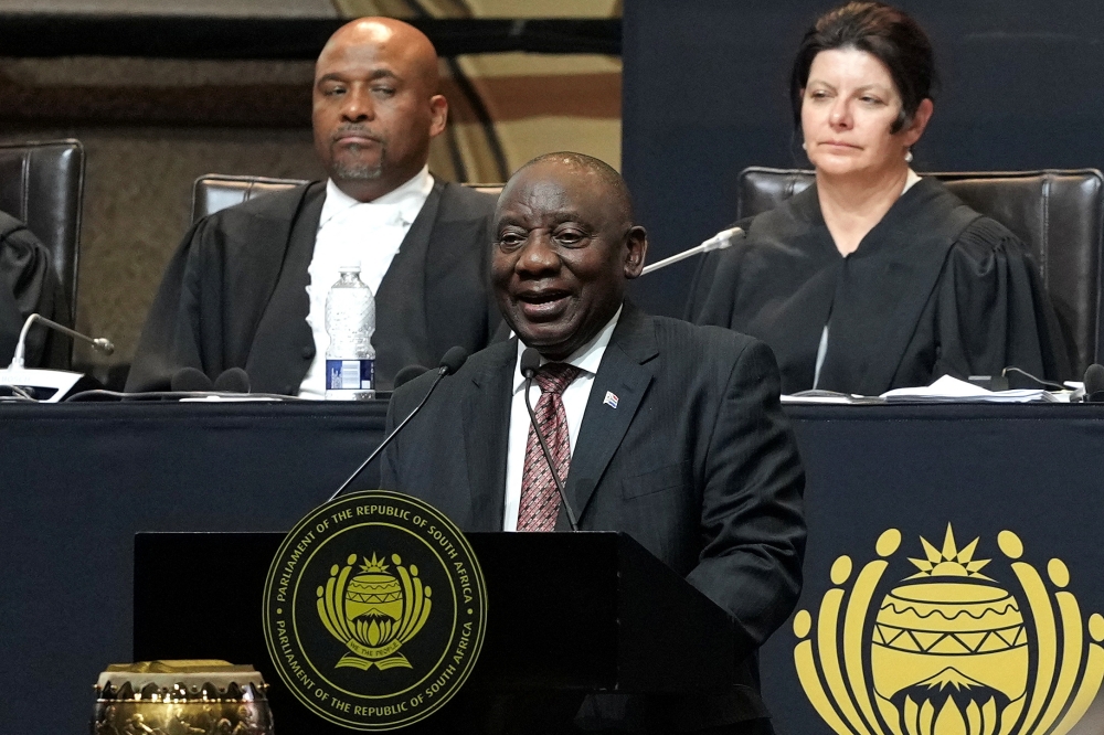 South African President Cyril Ramaphosa speaks after being re-elected as president of South Africa during the first sitting of the National Assembly following elections, at the Cape Town International Convention Center (CTICC) in Cape Town, South Africa June 14, 2024. — Reuters pic