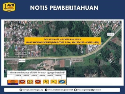 Partial road closure on Kuching-Serian stretch for repair works
