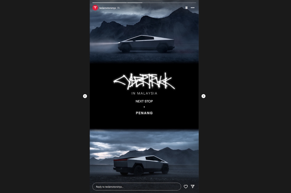 A screenshot to the teaser for Tesla Cybertruck’s Penang visit. — SoyaCincau pic