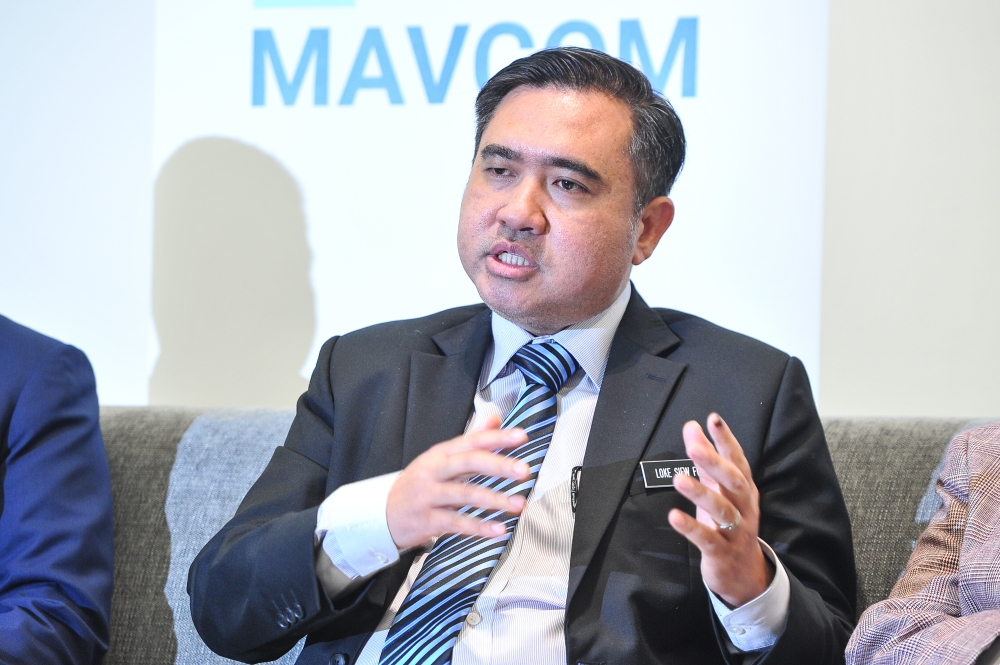 File picture of Transport Minister Anthony Loke speaking during the press conference at Malaysian Aviation Commission in Menara 1 Sentrum, Kuala Lumpur, May 28, 2018. — Picture by Shafwan Zaidon