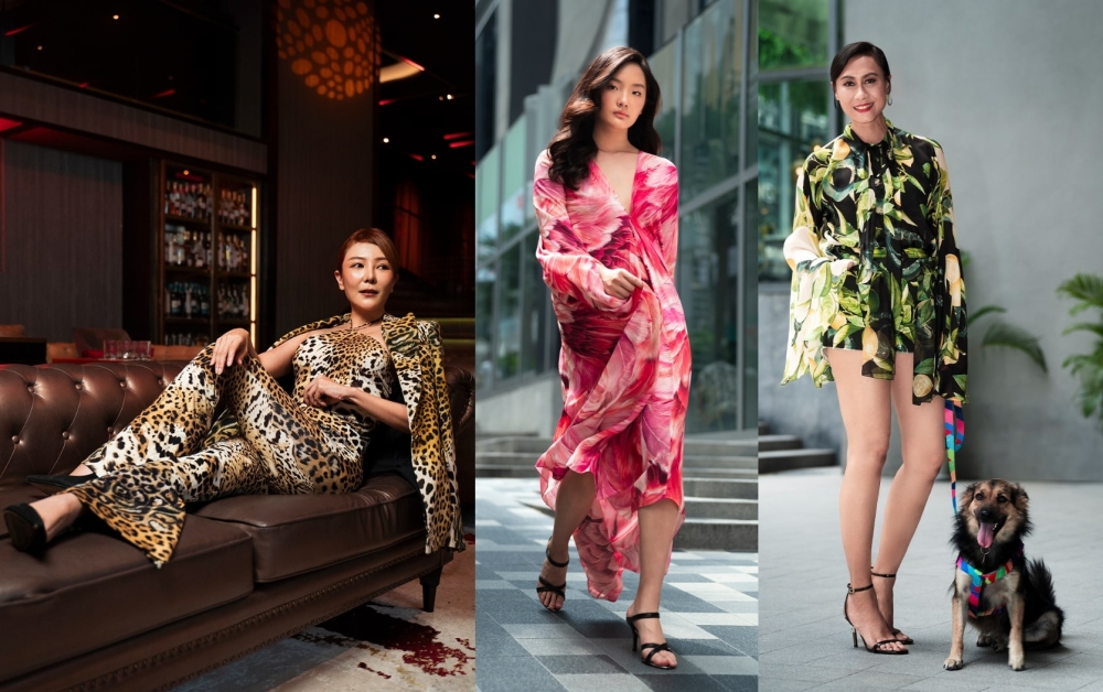 From left: Tong, Lau and Shima in pieces from Roberto Cavalli’s latest collection.  — Pictures courtesy of The Marini's Group