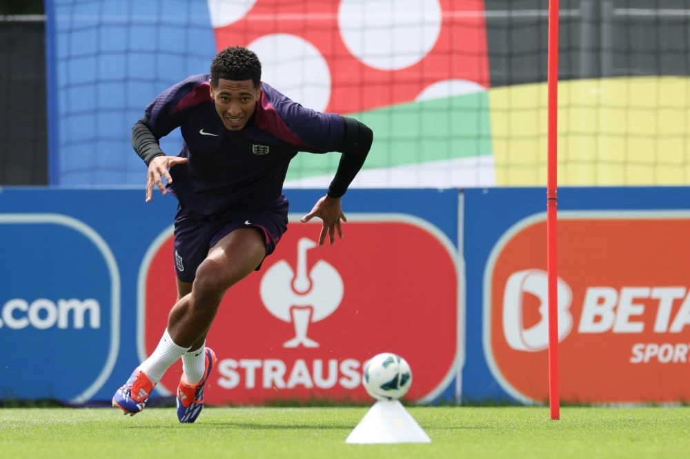 England midfielder Jude Bellingham attends a training session at the team’s base camp, the Weimarer Land golf resort, near Blankenhain, July 5, 2024, during ahead of their Uefa Euro 2024 match against Switzerland. — AFP pic