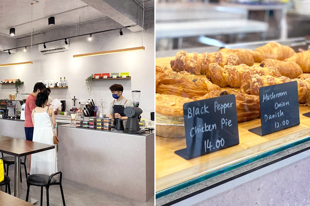 Brightly lit interior (left). Pastries are available too (right).