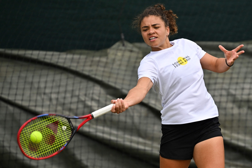 Italy’s Jasmine Paolini takes part in a training session on the Aorangi practise courts on the eve of her women’s final tennis match, on the twelfth day of the 2024 Wimbledon Championships at The All England Lawn Tennis and Croquet Club in Wimbledon July 12, 2024. — AFP pic 