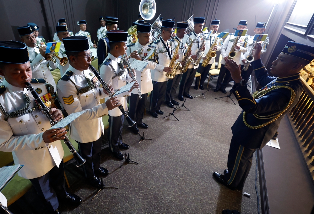 The Royal Malaysian Air Force (RMAF) band, led by Captain Sabri Hamil, perform the national anthem ‘Negaraku’ during the installation ceremony of the 17th King at Istana Negara in Kuala Lumpur July 20, 2024. — Bernama pic