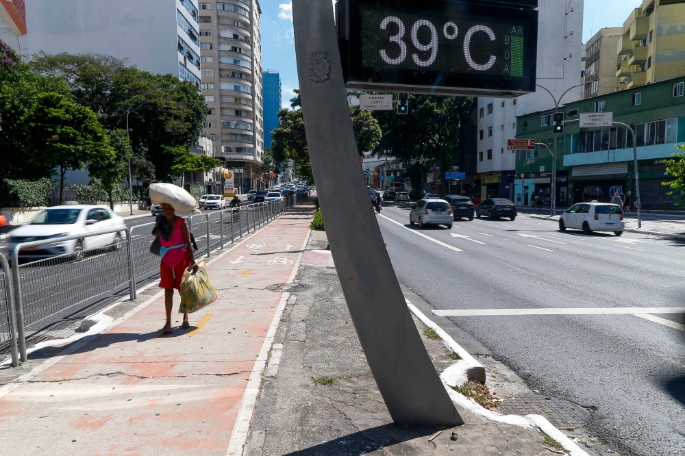 A file photograph shows a thermometer reading 39 degrees Celsius in Sao Paulo, Brazil, on March 17, 2024. — AFP pic