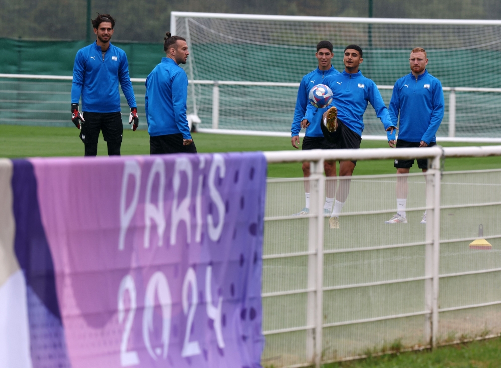 Israel football player Elad Madmon of Israel during training along with teammates at Stade Omnisports Du Chemin De Ronde, Croissy-sur-Seine July 23, 2024. — Reuters pic  