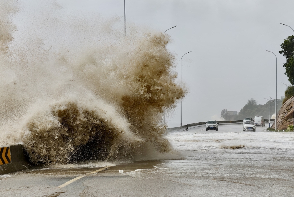 Waves crash on the coast of Sansha town as Typhoon Gaemi approaches, in Ningde, Fujian province, July 25, 2024. — Reuters pic