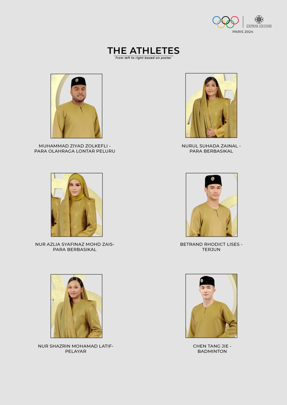 Six of the Malaysian athletes modeled Rizman Ruzaini design for the 2024 Paris Olympics. — Image courtesy of Rizman Ruzaini