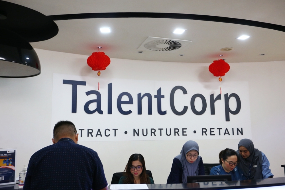 An undated file photograph shows the TalentCorp logo at its office in Kuala Lumpur. — Picture by Ahmad Zamzahuri