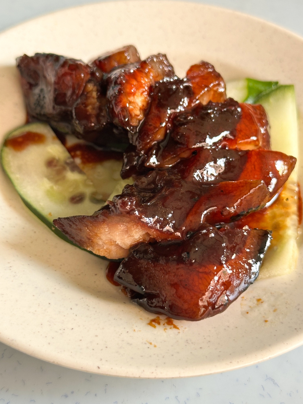 Crystal ‘char siu’ made with pork cheek has a glistening look. 