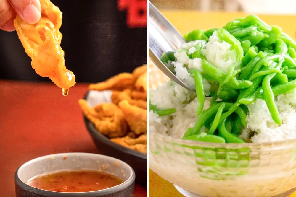 Crispy chicken skin (left) and 'lod chong' (right). — Pictures courtesy of Pad Boy