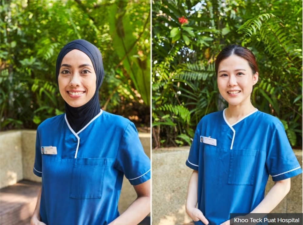 Siti Farhana Jumari (left) and Raine Evangeline Tan (right) are senior staff nurses at Khoo Teck Puat Hospital. — Picture courtesy of Khoo Teck Puat Hospital