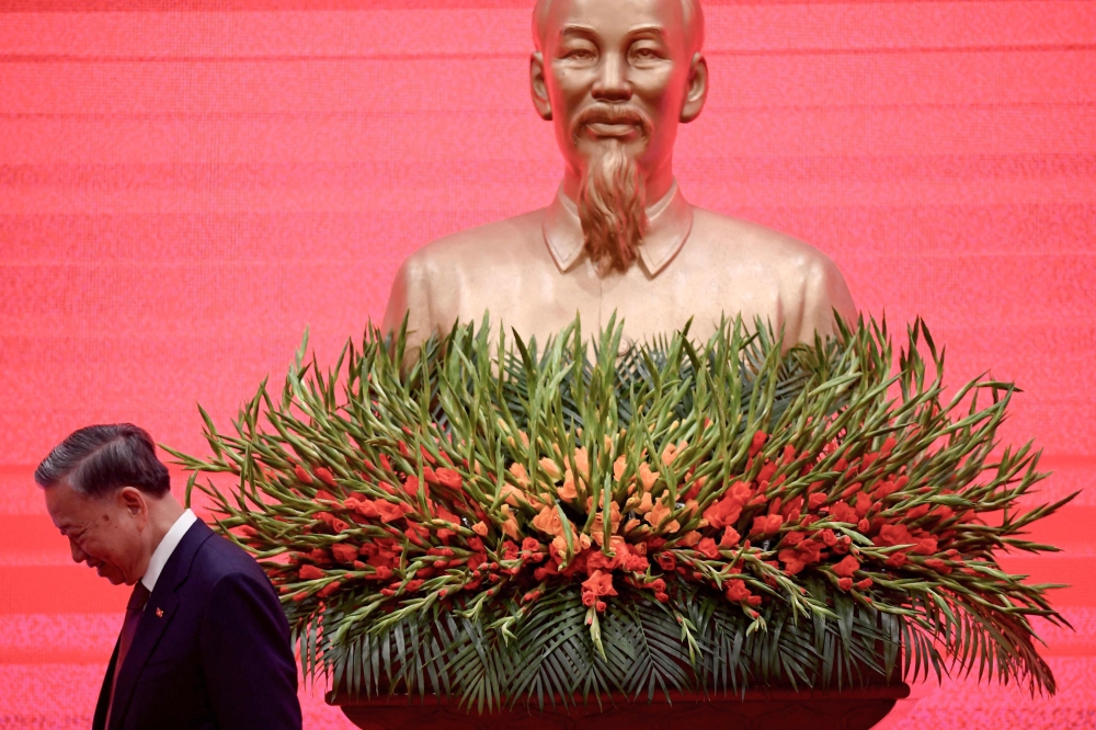 General Secretary of the Communist Party of Vietnam and President To Lam speaks during a press conference at the National Convention Centre in Hanoi August 3, 2024. — AFP pic