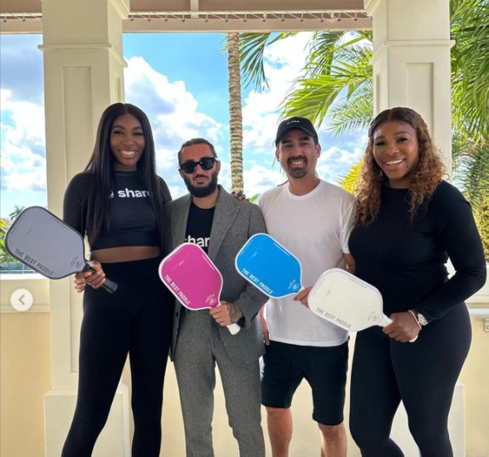 (From left) Venus Williams, Taylor Chiche, Taylor Chien and Serena Williams pose with pickleball paddles. — Picture via Instagram/thebestpaddle