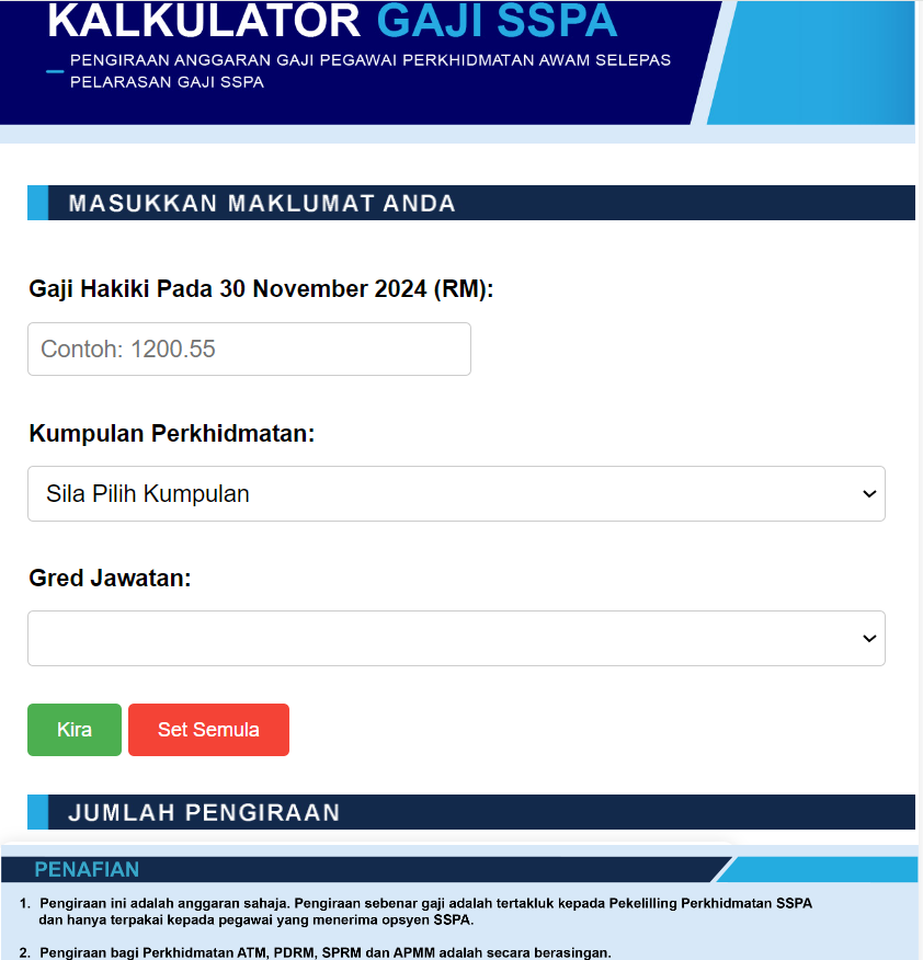 A screenshot shows the official online calculator provided by the JPA.