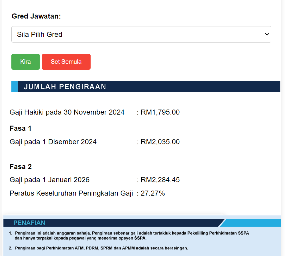 A screenshot shows simulations of a salary increase under the SSPA.