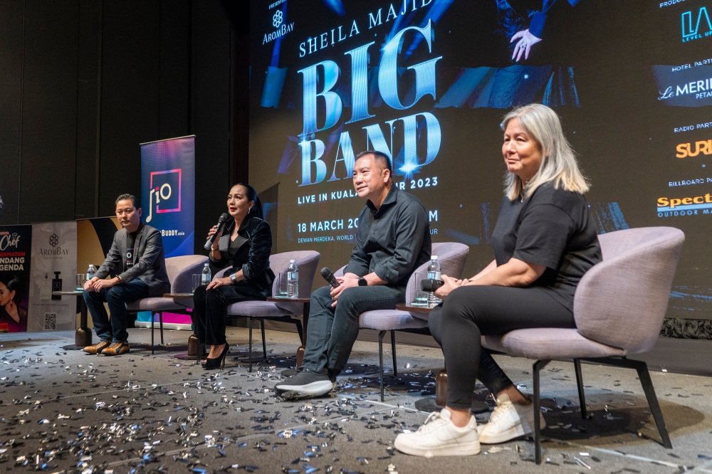 Former Persatuan Akademi Industri Muzik Malaysia (PAIMM) general manager, Jennifer Thompson (far right) during the Sheila Majid Big Band concert media conference in 2023. — Picture by Shafwan Zaidon