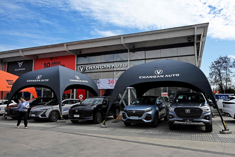 Chinese-made cars are displayed at the Movicenter car showroom, in Santiago, on July 25, 2024. — AFP pic