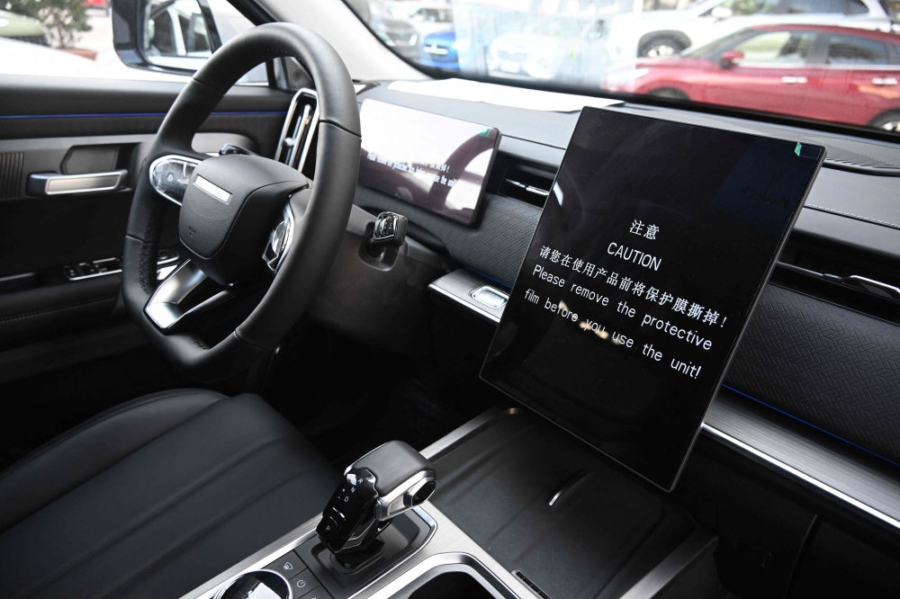 Detail of the inside design of a Chinese-made car on display at the Movicenter car showroom, in Santiago July 25, 2024. — AFP pic