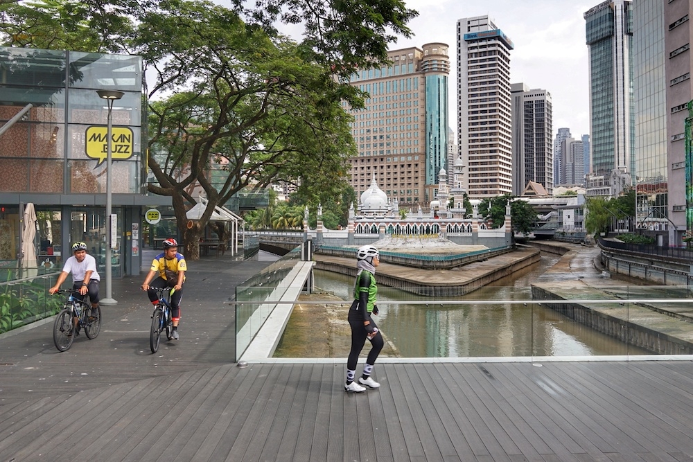 A file photo shows cyclists at the River of Life in Kuala Lumpur on October 29, 2020. — Picture by Ahmad Zamzahuri