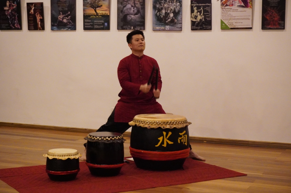 Lim Yu Kai and his fellow drummer, Gan See Shyan have been learning to drum Indian rhythms on traditional Chinese drums for almost a year now — Picture courtesy of Suvarna Fine Arts