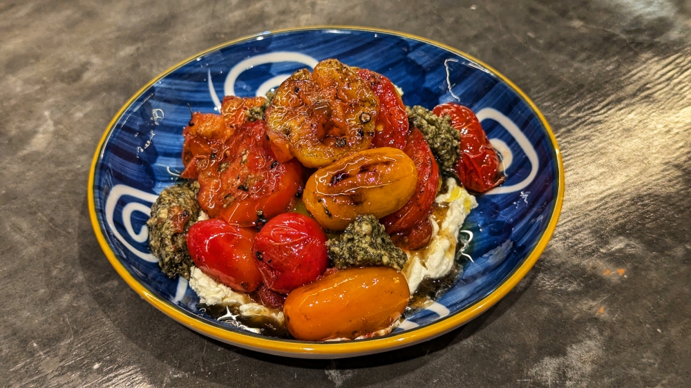 An exceptional grilled tomato salad that plays with temperature and flavours alike. — Picture by Ethan Lau