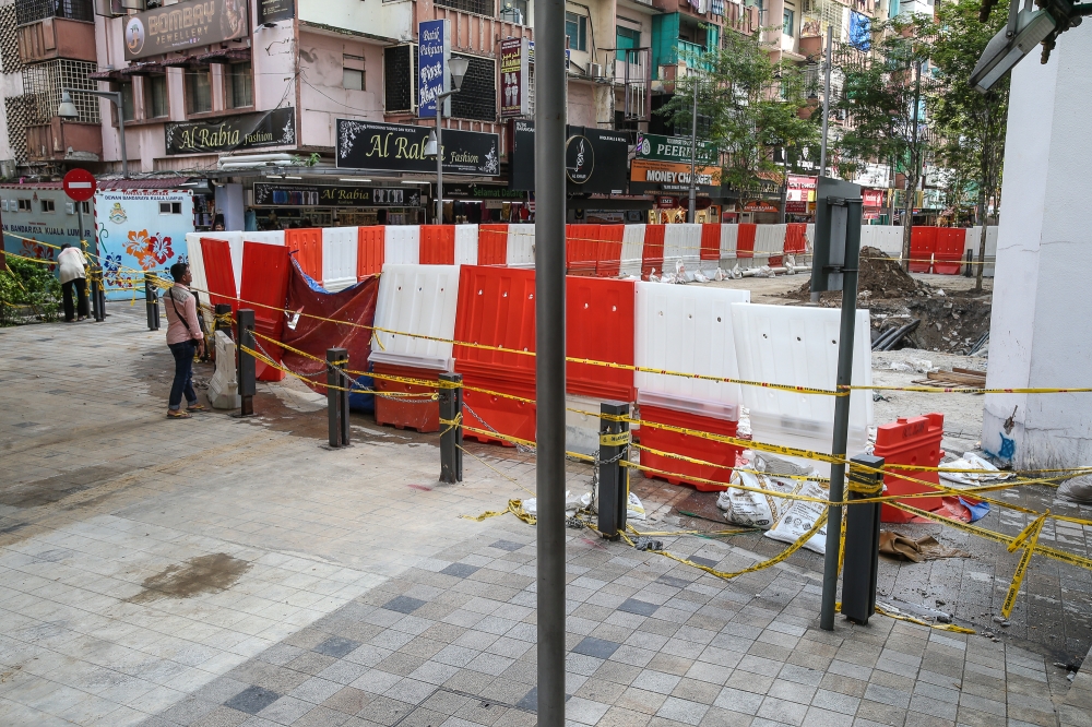 The sinkhole at Jalan Masjid India in Kuala Lumpur September 1, 2024. — Picture by Yusof