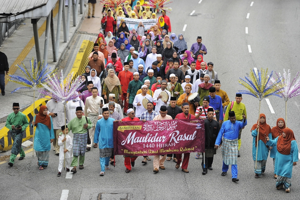 A file photograph shows people celebrating the Prophet Muhammad’s Birthday in Kuala Lumpur. — Picture by Shafwan Zaidon