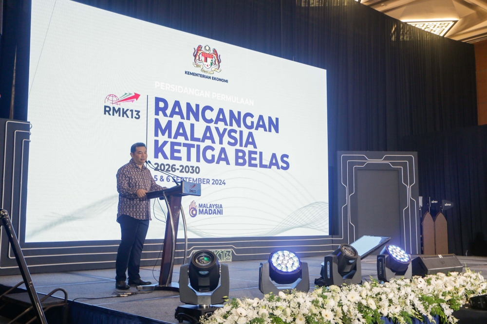 Economy Minister Rafizi Ramli delivers the keynote address at the 13th Malaysia Plan Conference: 2026-2030 at KLIA, Sepang September 5, 2024. — Picture by Raymond Manuel