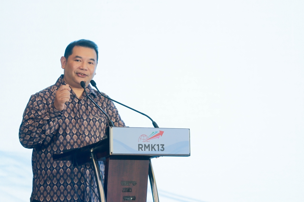 Economy Minister Rafizi Ramli delivers the keynote address during the launch of the 13th Malaysia Plan: 2026-2030 at KLIA, Sepang September 5, 2024. — Picture by Raymond Manuel