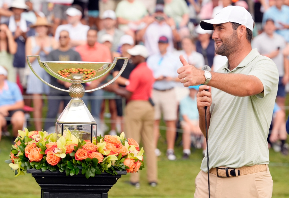 Scottie Scheffler celebrates winning the TOUR Championship golf tournament in Atlanta, Georgia September 1, 2024. — Picture by John David Mercer-USA TODAY Sports via Reuters