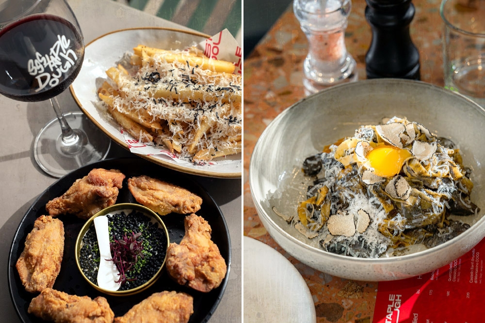 Chicken & Caviar and Truffle Fries (left). Truffle Cream Tagliatelle (right). — Picture courtesy of Staple Dough