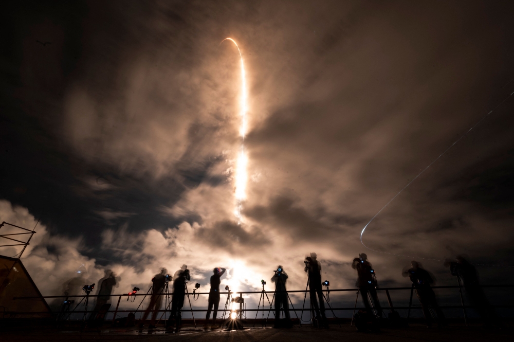 A SpaceX Falcon 9 rocket with the Crew Dragon Resilience capsule, carrying the crew of the Polaris Dawn Mission, lifts off from Launch Complex 39A at Kennedy Space Center in Cape Canaveral, Florida, on September 10, 2024. — AFP pic 