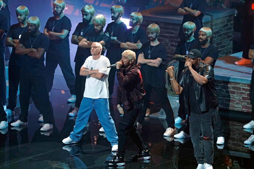 US rapper Eminem performs on stage during the MTV Video Music Awards. — AFP pic 