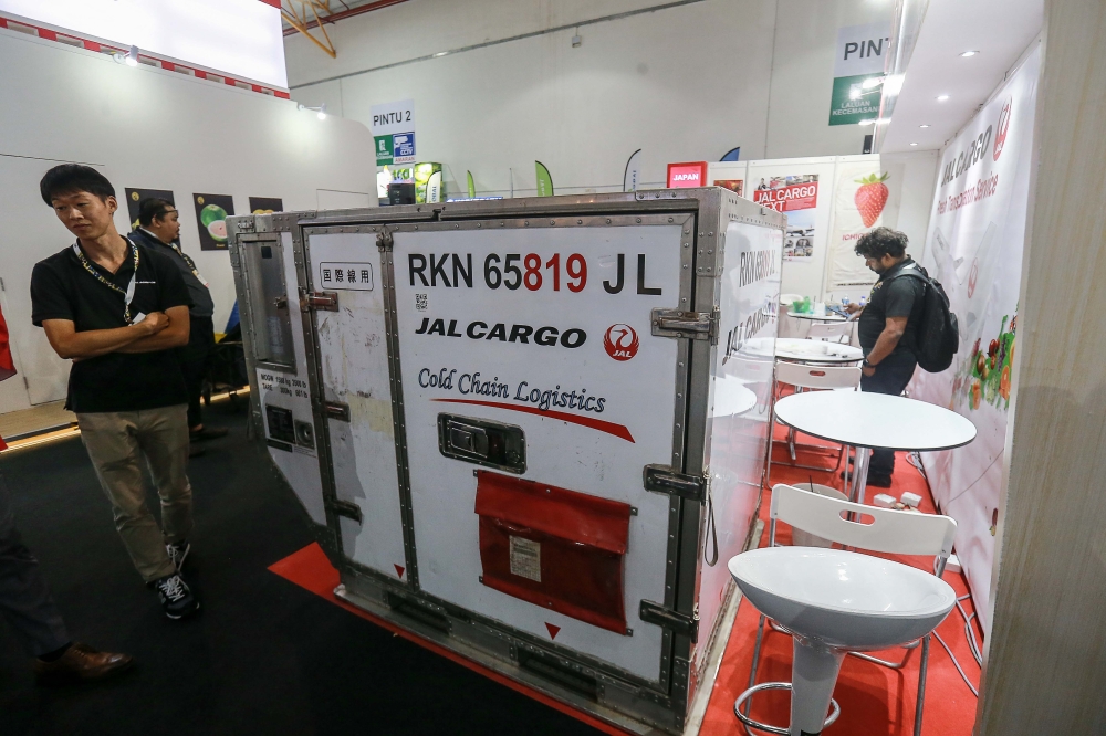 High-tech cargo containers are seen at the Japan Airlines booth at the 2024 Malaysian Agriculture, Horiculture and Agrotourism Exhibition at the Malaysian Agro and Exposition Park (MAEPS) in Serdang September 11, 2024. — Picture by Sayuti Zainudin