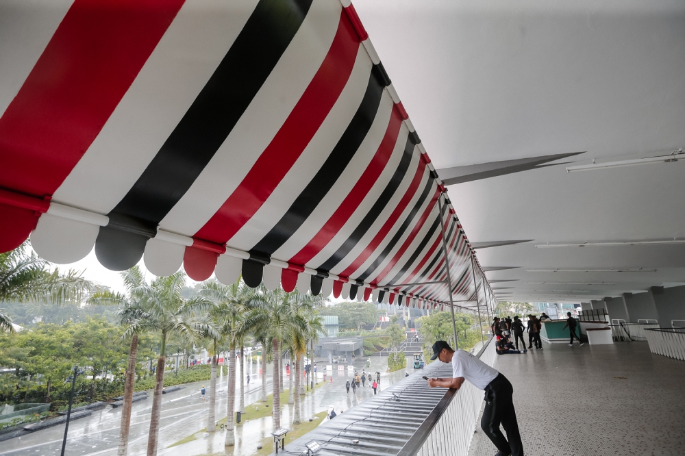 The metal awning, which had at one point been painted over with blue, has been restored to its original colour scheme. — Pix by Raymond Manuel