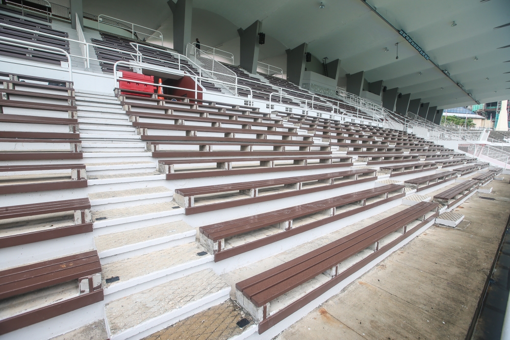 The seats at the grandstand area, which were at one point modified to plastic bucket seats, have been restored to their original timber seating. You can see the saluting platform on the right of this photograph. — Pix by Yusof Mat Isa