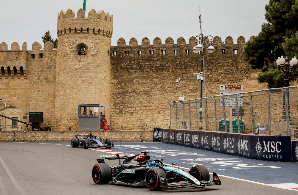 Mercedes’ George Russell during practice at the Baku City Circuit, Baku, Azerbaijan, September 14, 2024. — Reuters pic 