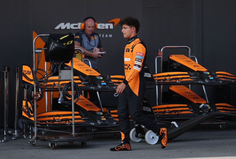 Lando Norris qualified 17th yesterday after a yellow flag interrupted his last flying lap in the opening phase but had moved up to 16th after Alpine’s Pierre Gasly was disqualified for a fuel flow irregularity. — Pool via Reuters pic