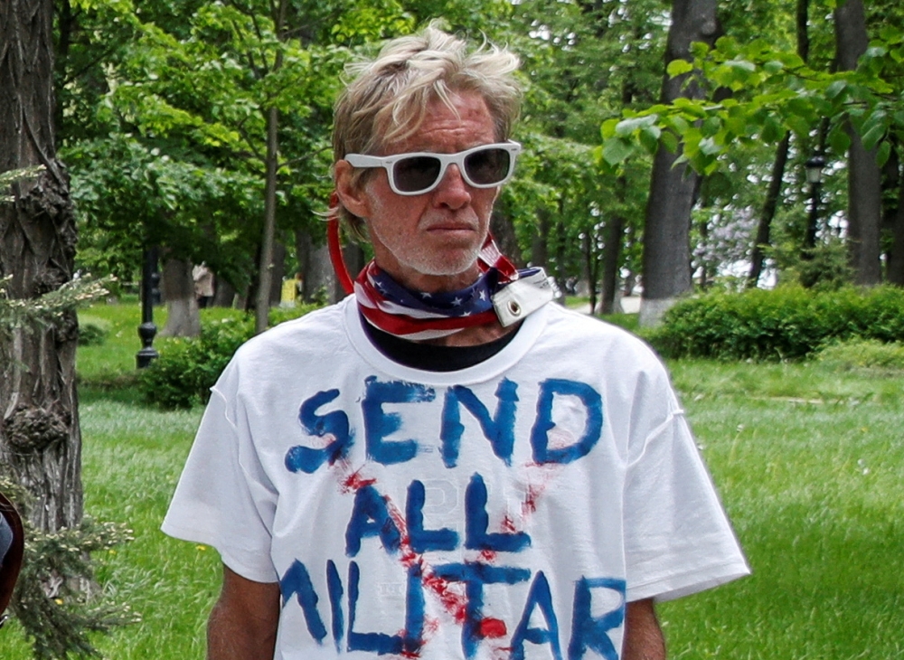 Ryan W. Routh, a suspect identified by news organizations, as the FBI investigates what they said was an apparent assassination attempt in Florida on Republican presidential nominee and former US President Donald Trump, is seen during a rally demanding China’s leader’s assistance to organise an extraction process for Ukrainian service members from Azovstal Iron and Steel Works in Mariupol, in Kyiv May 17, 2022. — Reuters pic  