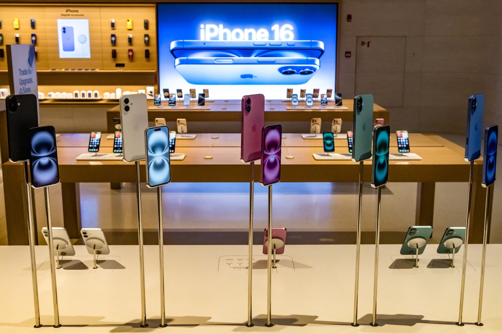 The new iPhone 16 smartphones are displayed during the first day of its launch at the Apple store at Tun Razak Exchange (TRX) in Kuala Lumpur September 20, 2024. — Picture by Firdaus Latif