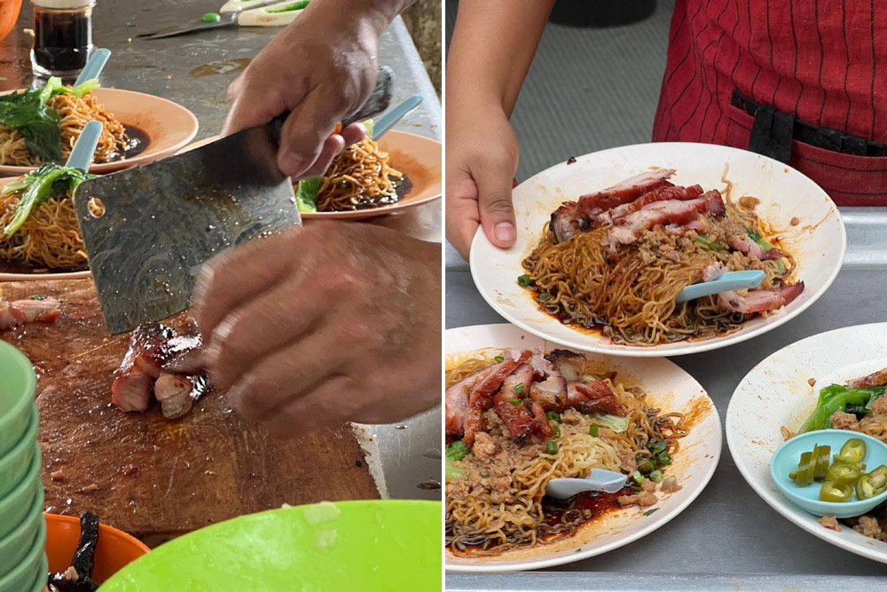 From slicing ‘char siu’ (left) to serving (right). — Picture by Chai Chi Wei