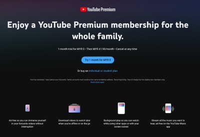 YouTube Premium 在马来西亚上调价格，家庭套餐继上一次涨价一年后第二次涨价