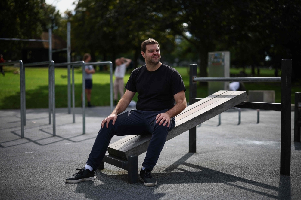 British anti knife crime charity Steel Warriors founder Ben Wintour poses at the calisthenics gym created by the charity by melting the knives blades handed over by the Metropolitan Police, at Ruskin Park, in London September 11, 2024. ‘Our gyms stand as a powerful metaphor... that a negative can be turned into a positive,’ said Wintour. — AFP pic