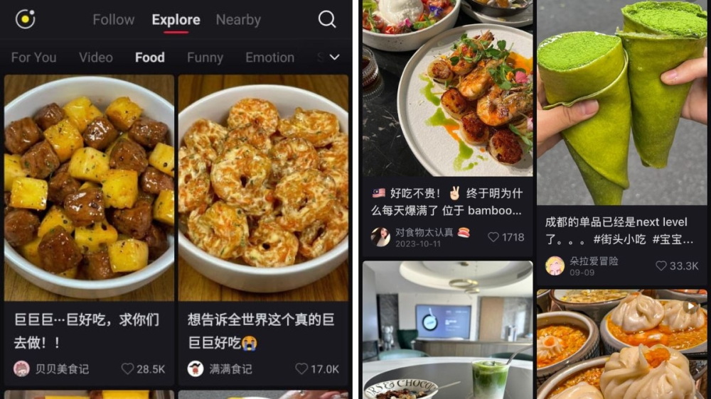  Xiaohongshu search result on 'food' showing various search-related user-generated content. — Screenshots of Xiaohongshu app