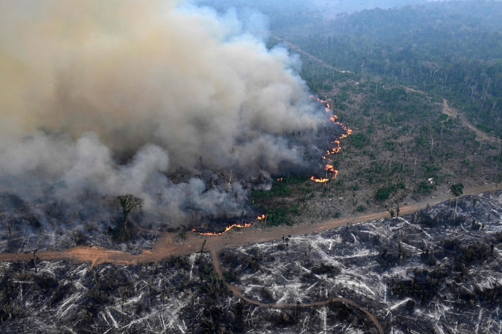 Aerial view of an area of Amazon rainforest deforested by illegal fire in the municipality of Labrea, Amazonas State, Brazil, taken on August 20, 2024. — AFP pic