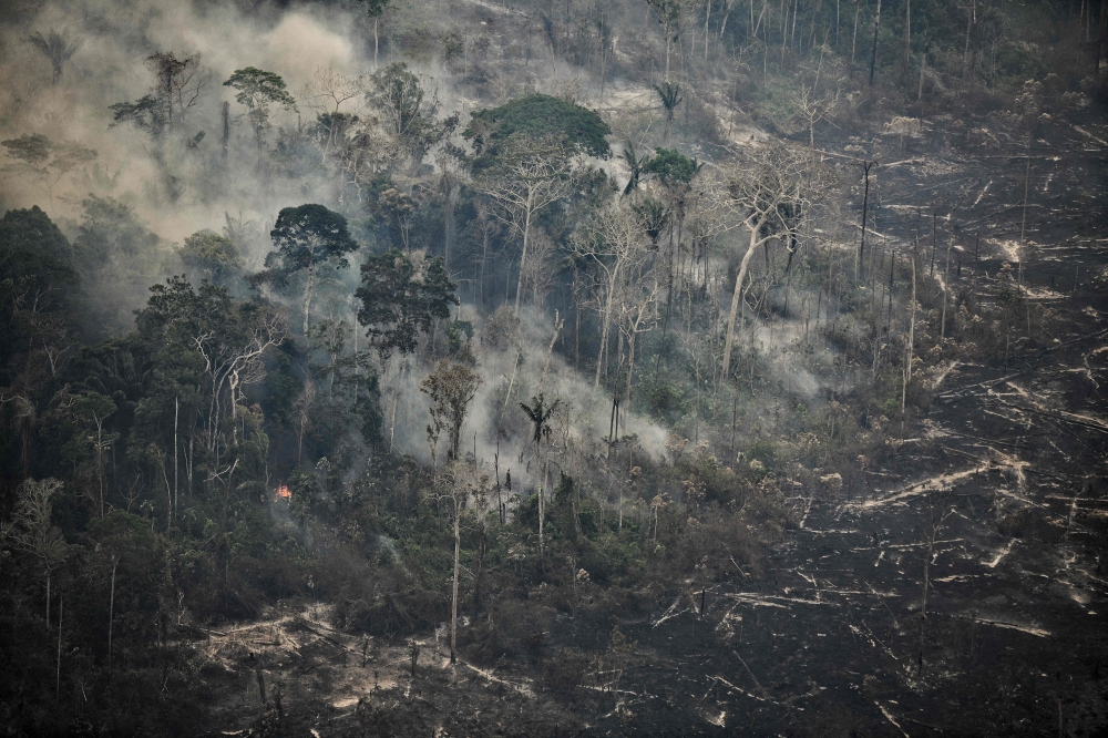 Aerial view of a wildfires affected area in the Amazon jungle in Ucayali region, Peru September 17, 2024. — AFP pic