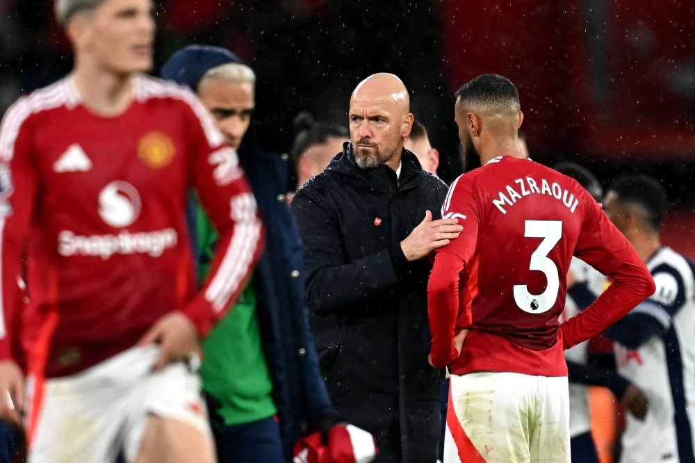 Manchester United’s Dutch manager Erik ten Hag reacts after the English Premier League football match between Manchester United and Tottenham Hotspur at Old Trafford in Manchester, north-west England, on September 29, 2024. — AFP 