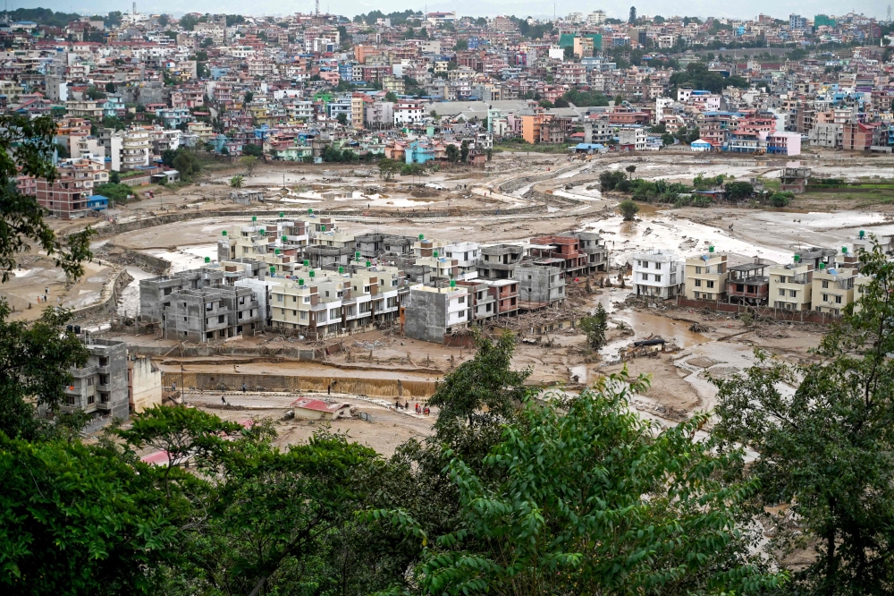 A general view shows a landslide-affected area, following heavy rains in Lalitpur district on the outskirts of Kathmandu October 1, 2024. — AFP pic